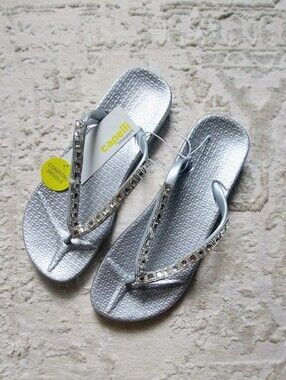 Capelli Of New York Silver Jeweled Women's Thong Sandals
